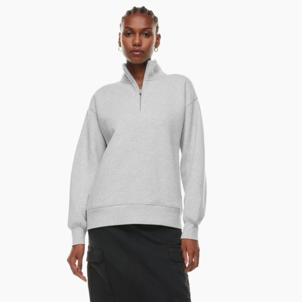 Aritzia Tna Cozy Fleece Boyfriend 1/4 Zip Sweatshirt Heather Chrome Grey